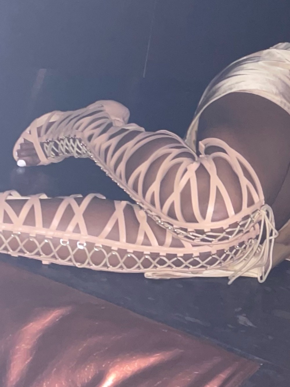 Nude Strappy Open Toe Lace-Up Gladiator Heel